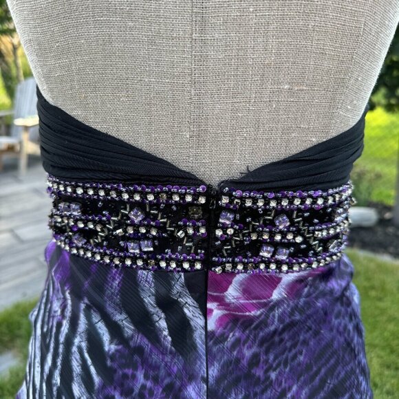 Y2K May Queen Couture Strapless Sheer Animal Print Chiffon Sequin Maxi Gown - Picture 5 of 16